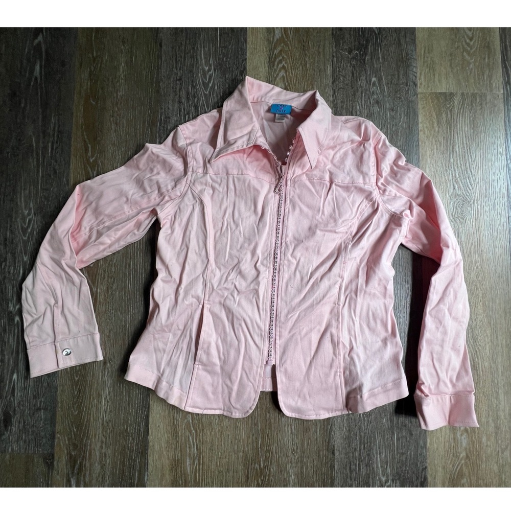 Lady Noiz Zip Up Jacket Womens XL Pink Rhinestone Trim Cotton Blend LNJJ#7
